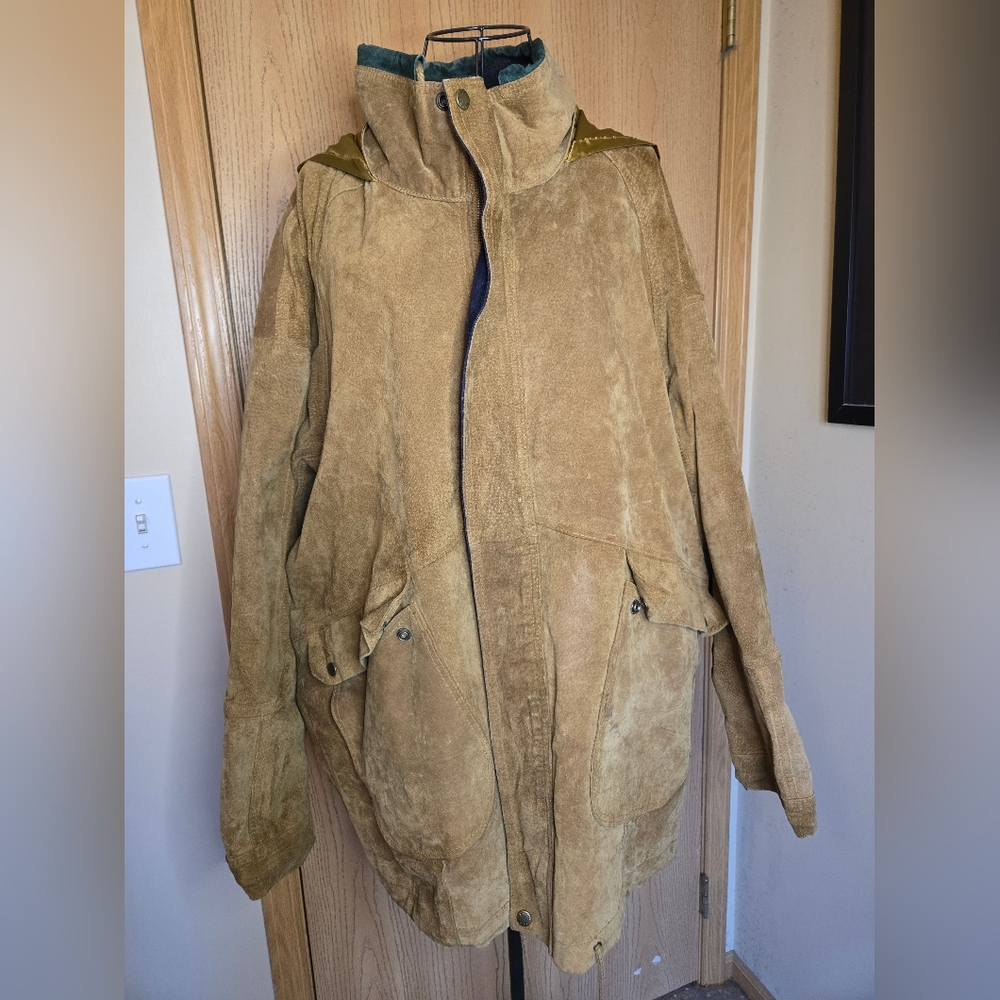 Cosi Classic Vintage 100% Suede Leather Coat with Hideable Hood sz Large